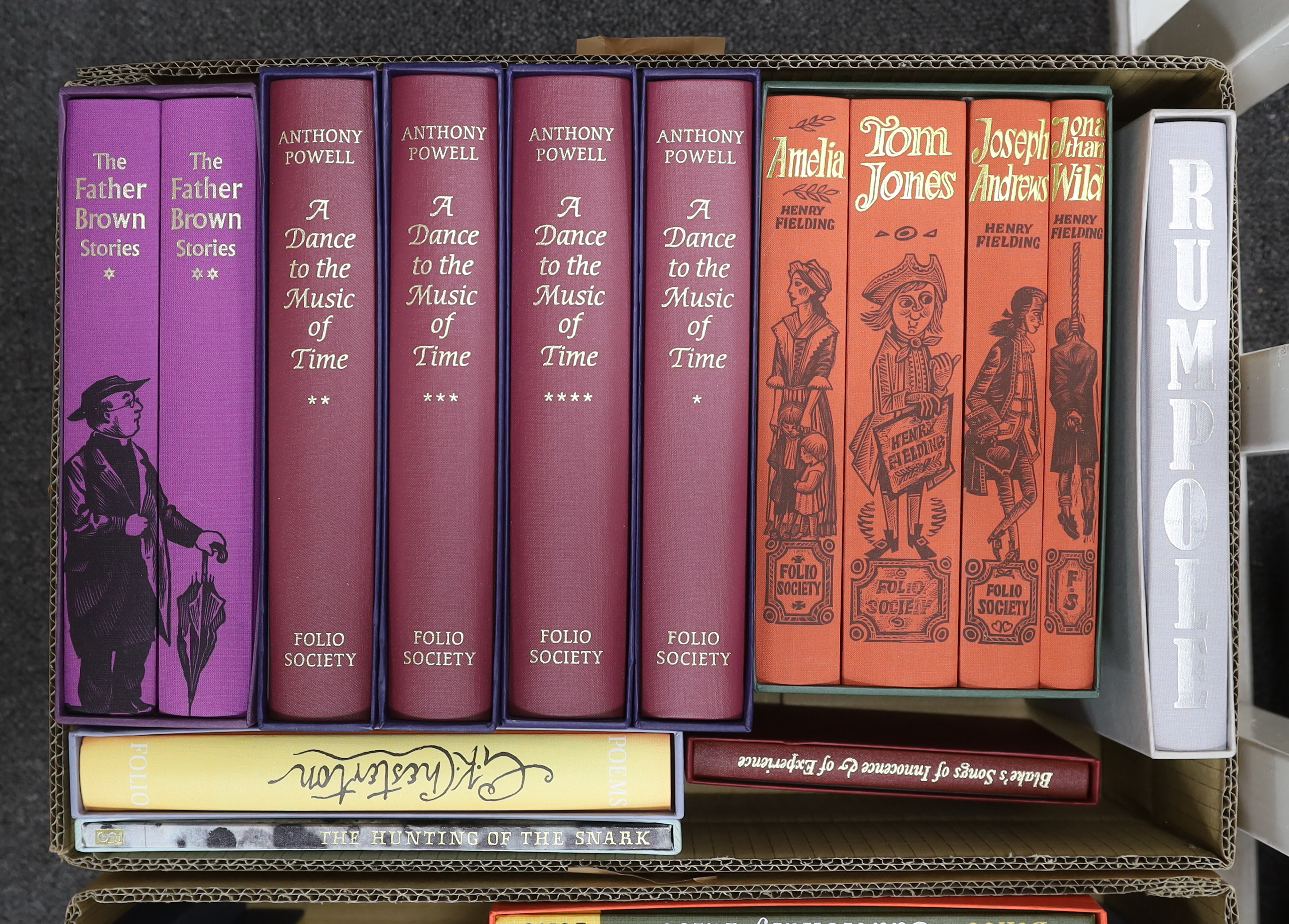 Folio Society - Mostly Literary, includes Father Brown Stories (2 vols. boxed); Fielding's Novels (4 vols. boxed); Gilbert & Sullivan's Complete Savoy Operas (2 vols, boxed); Powell's Dance to the Music of Time (4 vols.,